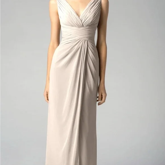 Watters | Dresses | Watters Beige Chiffon Pleated Wrap Maxi Dress | Poshmark